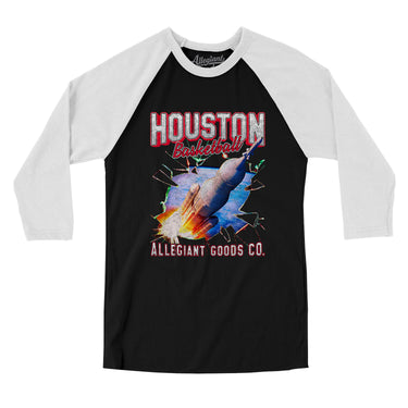 Houston Basketball Throwback Mascot Men/Unisex Raglan 3/4 Sleeve T-Shirt-Allegiant Goods Co. Vintage Sports Apparel