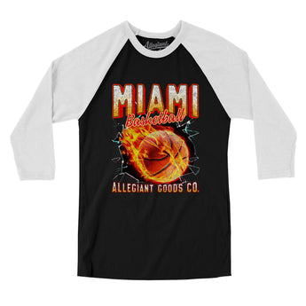 Miami Basketball Throwback Mascot Men/Unisex Raglan 3/4 Sleeve T-Shirt-Allegiant Goods Co. Vintage Sports Apparel