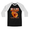 Miami Basketball Throwback Mascot Men/Unisex Raglan 3/4 Sleeve T-Shirt-Black|White-Allegiant Goods Co. Vintage Sports Apparel