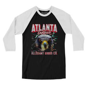 Atlanta Football Throwback Mascot Men/Unisex Raglan 3/4 Sleeve T-Shirt-Allegiant Goods Co. Vintage Sports Apparel