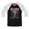Atlanta Football Throwback Mascot Men/Unisex Raglan 3/4 Sleeve T-Shirt-Black|White-Allegiant Goods Co. Vintage Sports Apparel