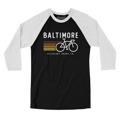 Baltimore Cycling Men/Unisex Raglan 3/4 Sleeve T-Shirt-Black|White-Allegiant Goods Co. Vintage Sports Apparel