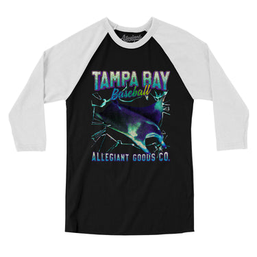 Tampa Bay Baseball Throwback Mascot Men/Unisex Raglan 3/4 Sleeve T-Shirt-Allegiant Goods Co. Vintage Sports Apparel