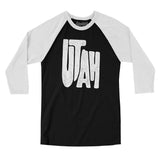 Utah State Shape Text Men/Unisex Raglan 3/4 Sleeve T-Shirt-Black|White-Allegiant Goods Co. Vintage Sports Apparel