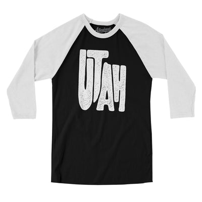 Utah State Shape Text Men/Unisex Raglan 3/4 Sleeve T-Shirt-Black|White-Allegiant Goods Co. Vintage Sports Apparel