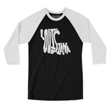 Louisiana State Shape Text Men/Unisex Raglan 3/4 Sleeve T-Shirt-Black|White-Allegiant Goods Co. Vintage Sports Apparel