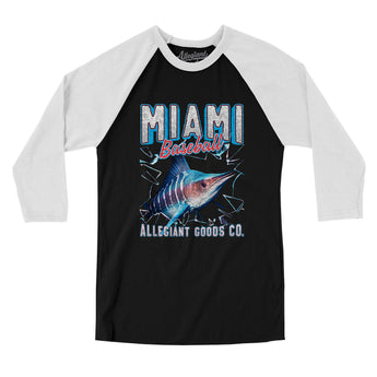 Miami Baseball Throwback Mascot Men/Unisex Raglan 3/4 Sleeve T-Shirt-Allegiant Goods Co. Vintage Sports Apparel