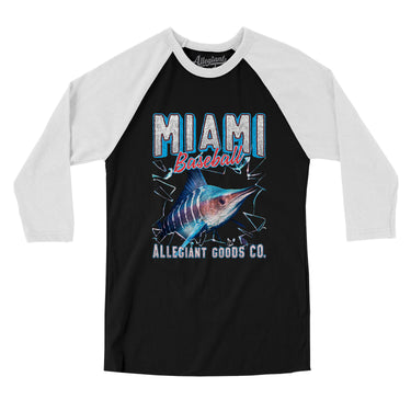 Miami Baseball Throwback Mascot Men/Unisex Raglan 3/4 Sleeve T-Shirt-Allegiant Goods Co. Vintage Sports Apparel