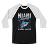 Miami Baseball Throwback Mascot Men/Unisex Raglan 3/4 Sleeve T-Shirt-Black|White-Allegiant Goods Co. Vintage Sports Apparel