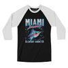 Miami Baseball Throwback Mascot Men/Unisex Raglan 3/4 Sleeve T-Shirt-Black|White-Allegiant Goods Co. Vintage Sports Apparel