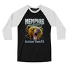 Memphis Basketball Throwback Mascot Men/Unisex Raglan 3/4 Sleeve T-Shirt-Black|White-Allegiant Goods Co. Vintage Sports Apparel