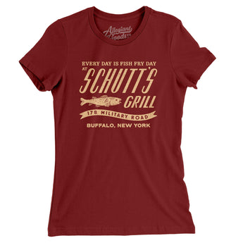 Schutt's Grill Buffalo Women's T-Shirt-Cardinal-Allegiant Goods Co. Vintage Sports Apparel