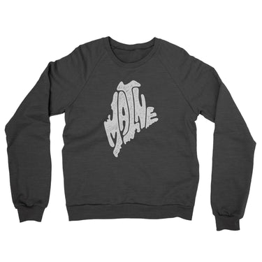Maine State Shape Text Midweight French Terry Crewneck Sweatshirt-Charcoal Heather-Allegiant Goods Co. Vintage Sports Apparel