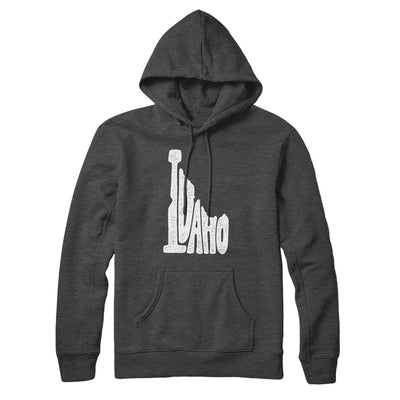 Idaho State Shape Text Hoodie-Charcoal Heather-Allegiant Goods Co. Vintage Sports Apparel