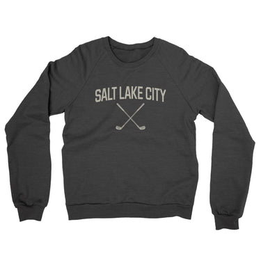 Salt Lake City Golf Midweight French Terry Crewneck Sweatshirt-Charcoal Heather-Allegiant Goods Co. Vintage Sports Apparel