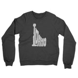 Idaho State Shape Text Midweight French Terry Crewneck Sweatshirt-Charcoal Heather-Allegiant Goods Co. Vintage Sports Apparel