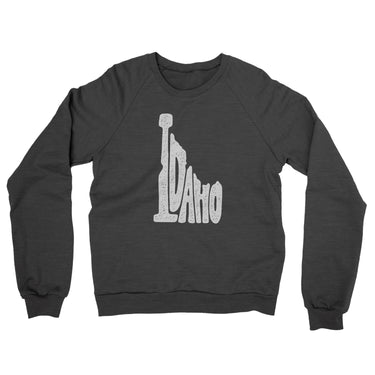 Idaho State Shape Text Midweight French Terry Crewneck Sweatshirt-Charcoal Heather-Allegiant Goods Co. Vintage Sports Apparel