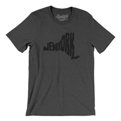New York State Shape Text Men/Unisex T-Shirt-Dark Grey Heather-Allegiant Goods Co. Vintage Sports Apparel
