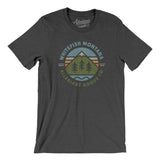 Whitefish Montana Retro Badge Men/Unisex T-Shirt-Dark Grey Heather-Allegiant Goods Co. Vintage Sports Apparel
