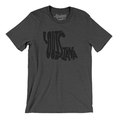 Louisiana State Shape Text Men/Unisex T-Shirt-Dark Grey Heather-Allegiant Goods Co. Vintage Sports Apparel