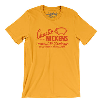 Charlie Nickens Famous Pit Barbecue Nashville Men/Unisex T-Shirt-Gold-Allegiant Goods Co. Vintage Sports Apparel