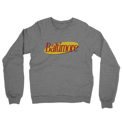 Baltimore Seinfeld Midweight French Terry Crewneck Sweatshirt-Graphite Heather-Allegiant Goods Co. Vintage Sports Apparel
