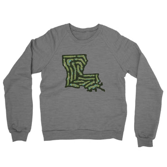 Louisiana Golf Course Map Midweight French Terry Crewneck Sweatshirt-Graphite Heather-Allegiant Goods Co. Vintage Sports Apparel