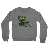 Louisiana Golf Course Map Midweight French Terry Crewneck Sweatshirt-Graphite Heather-Allegiant Goods Co. Vintage Sports Apparel