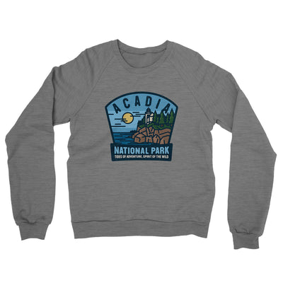 Acadia National Park Badge Midweight French Terry Crewneck Sweatshirt-Graphite Heather-Allegiant Goods Co. Vintage Sports Apparel