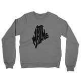 Maine State Shape Text Midweight French Terry Crewneck Sweatshirt-Graphite Heather-Allegiant Goods Co. Vintage Sports Apparel