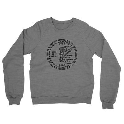 New Hampshire State Quarter Midweight French Terry Crewneck Sweatshirt-Graphite Heather-Allegiant Goods Co. Vintage Sports Apparel
