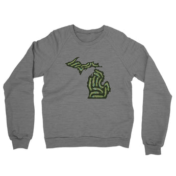 Michigan Golf Course Map Midweight French Terry Crewneck Sweatshirt-Graphite Heather-Allegiant Goods Co. Vintage Sports Apparel