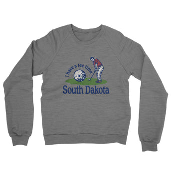 I Have A Tee Time In South Dakota Midweight French Terry Crewneck Sweatshirt-Graphite Heather-Allegiant Goods Co. Vintage Sports Apparel
