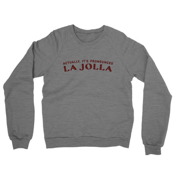 Actually It's Pronounced La Jolla Midweight French Terry Crewneck Sweatshirt-Graphite Heather-Allegiant Goods Co. Vintage Sports Apparel