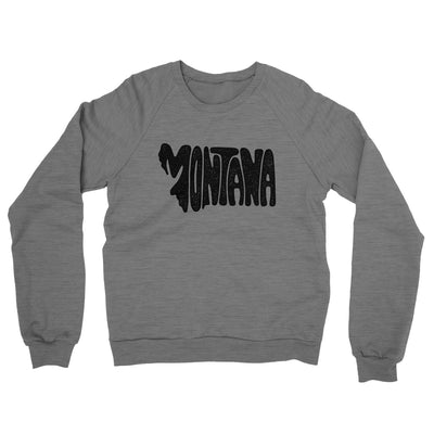 Montana State Shape Text Midweight French Terry Crewneck Sweatshirt-Graphite Heather-Allegiant Goods Co. Vintage Sports Apparel