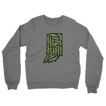 Indiana Golf Course Map Midweight French Terry Crewneck Sweatshirt-Graphite Heather-Allegiant Goods Co. Vintage Sports Apparel