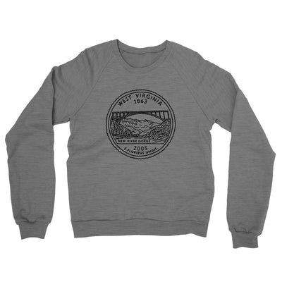 West Virginia State Quarter Midweight French Terry Crewneck Sweatshirt-Graphite Heather-Allegiant Goods Co. Vintage Sports Apparel