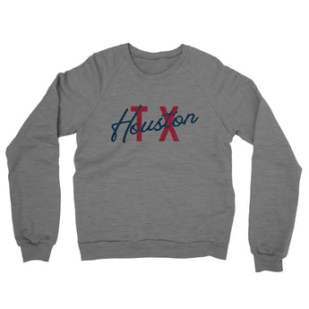 Houston Tx Overprinted Midweight French Terry Crewneck Sweatshirt-Graphite Heather-Allegiant Goods Co. Vintage Sports Apparel