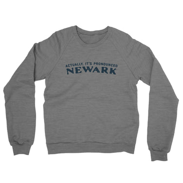 Actually It's Pronounced Newark Midweight French Terry Crewneck Sweatshirt-Graphite Heather-Allegiant Goods Co. Vintage Sports Apparel