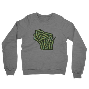 Wisconsin Golf Course Map Midweight French Terry Crewneck Sweatshirt-Graphite Heather-Allegiant Goods Co. Vintage Sports Apparel