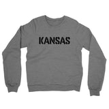 Kansas Military Stencil Midweight French Terry Crewneck Sweatshirt-Graphite Heather-Allegiant Goods Co. Vintage Sports Apparel