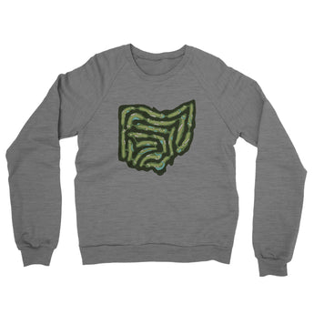 Ohio Golf Course Map Midweight French Terry Crewneck Sweatshirt-Graphite Heather-Allegiant Goods Co. Vintage Sports Apparel