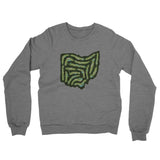 Ohio Golf Course Map Midweight French Terry Crewneck Sweatshirt-Graphite Heather-Allegiant Goods Co. Vintage Sports Apparel