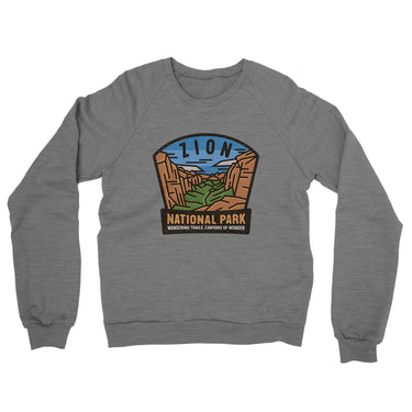 Zion National Park Badge Midweight French Terry Crewneck Sweatshirt-Allegiant Goods Co. Vintage Sports Apparel