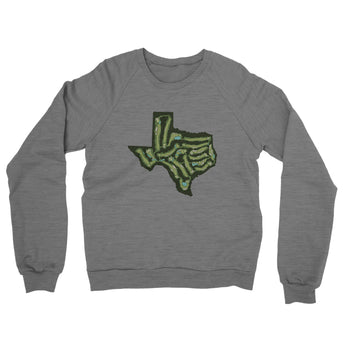 Texas Golf Course Map Midweight French Terry Crewneck Sweatshirt-Graphite Heather-Allegiant Goods Co. Vintage Sports Apparel