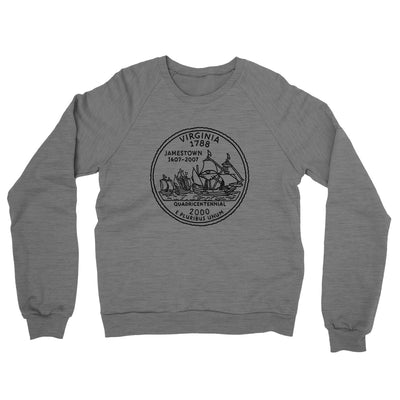 Virginia State Quarter Midweight French Terry Crewneck Sweatshirt-Graphite Heather-Allegiant Goods Co. Vintage Sports Apparel