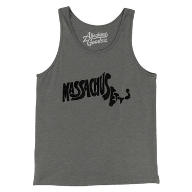 Massachusetts State Shape Text Men/Unisex Tank Top-Grey TriBlend-Allegiant Goods Co. Vintage Sports Apparel