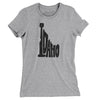 Idaho State Shape Text Women's T-Shirt-Heather Grey-Allegiant Goods Co. Vintage Sports Apparel
