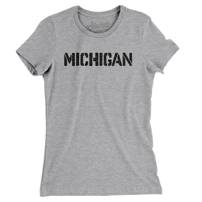 Michigan Military Stencil Women's T-Shirt-Heather Grey-Allegiant Goods Co. Vintage Sports Apparel