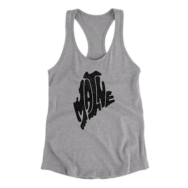 Maine State Shape Text Women's Racerback Tank-Heather Grey-Allegiant Goods Co. Vintage Sports Apparel
